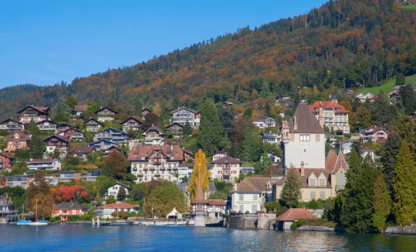 Sviçre Thun Gölü Ndeki Oberhofen Kalesi — Stok fotoğraf