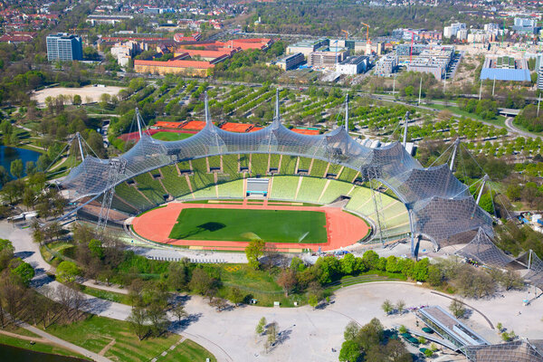 MUNICH - GERMANY April 20, 2019: Olympiapark in Munich, Germany. Olympic Park was constructed for the 1972 Olympics Summer Games.