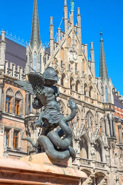 Hauptplatz Der Stadt München Marienplatz Altes Und Neues Rathaus Mariensäule — Stockfoto