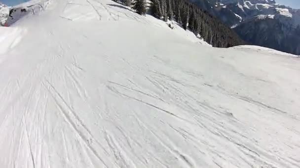 Skifahren Den Schweizer Alpen Winter — Stockvideo