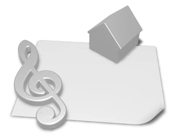 Símbolo de fenda e símbolo de casa na folha de papel branco em branco - renderização 3d — Fotografia de Stock