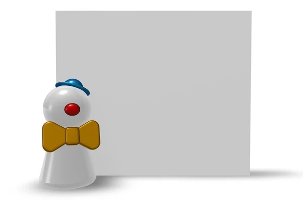 Pion clown et tableau blanc sur fond blanc illustration 3d — Photo