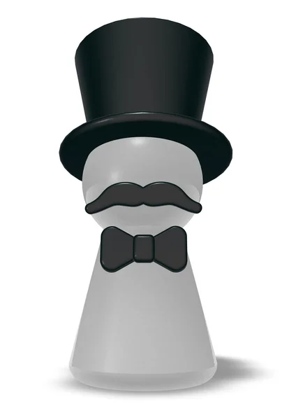 Pawn with hat and beard - 3d rendering — Stock Photo, Image