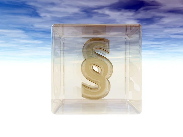 Paragraph symbol in glass cube under cloudy sky - 3d rendering — Stock Photo, Image