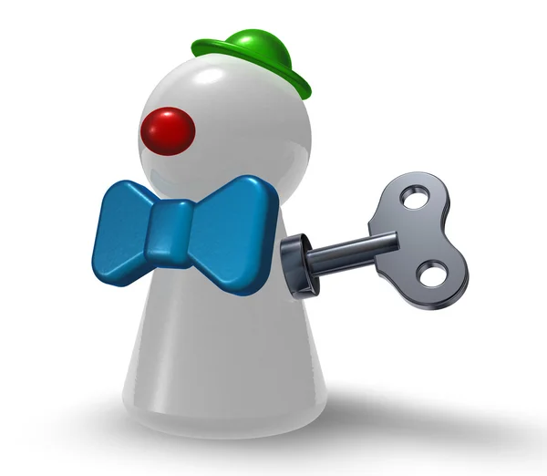 Wind-up clown pawn on white background - 3d illustration — Stock Photo, Image