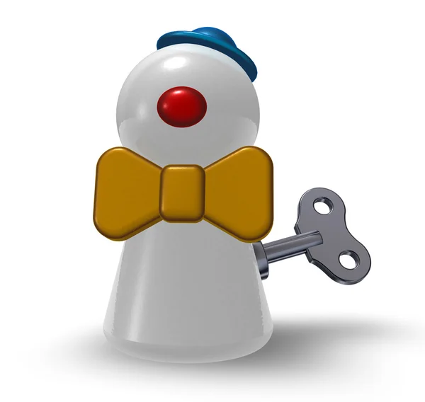 Wind-up clown pawn on white background - 3d illustration — Stock Photo, Image