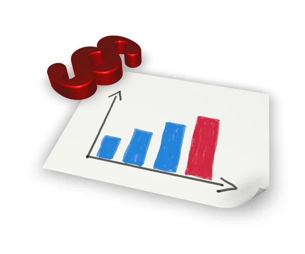 Símbolo de párrafo y hoja de papel con gráfico de negocios - 3d renderizado — Foto de Stock