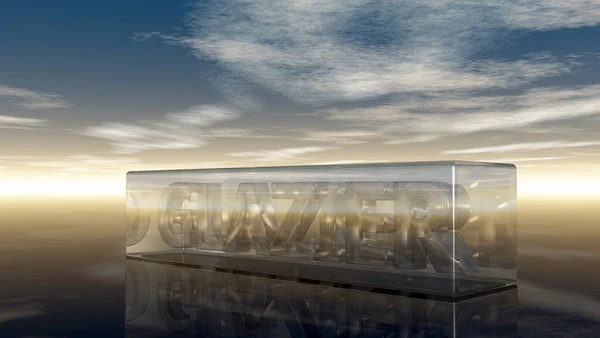 A palavra glazier em cubo de vidro sob céu nublado - 3d renderização — Fotografia de Stock