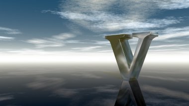 bulutlu gökyüzü - 3d render altında metal büyük harf v