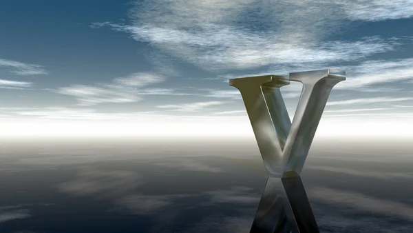 Metal uppercase letter v under cloudy sky - 3d rendering — Stock Photo, Image