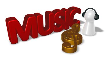 müzik etiketi, nota anahtarı sembolü ve kulaklık ile piyon