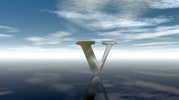 Metal uppercase letter v under cloudy sky - 3d rendering — Stock Photo, Image