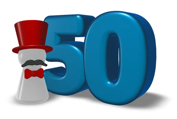 Number fifty and pawn with hat and beard - 3d rendering — Stock Photo, Image