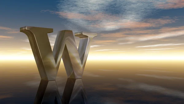 Metal uppercase letter w under cloudy sky - 3d rendering — Stock Photo, Image