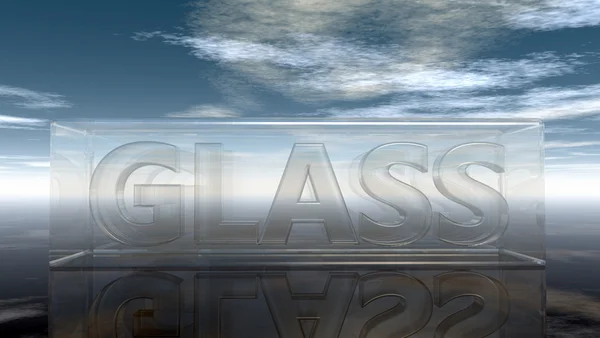 Slovo sklo ve skle za zatažené obloze - 3d vykreslování — Stock fotografie