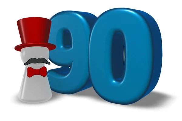 Number ninety and pawn with hat and beard - 3d rendering — Stockfoto