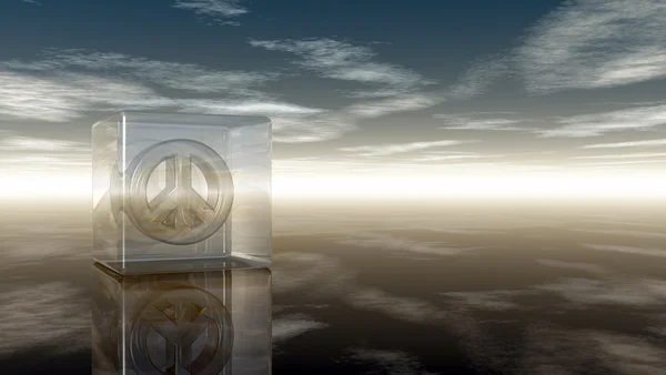 Pacific symbol in glass cube under cloudy sky - 3d rendering — Φωτογραφία Αρχείου