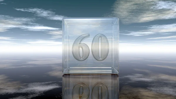 Number sixty in glass cube under cloudy sky - 3d rendering — ストック写真