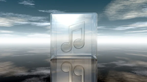 Music note in glass cube under cloudy sky - 3d rendering — Stock Photo, Image