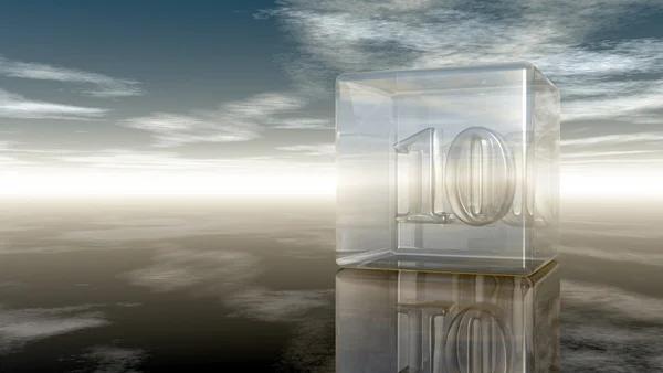 Number ten in glass cube under cloudy sky - 3d rendering — Stock Photo, Image