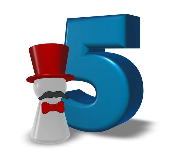 Number five and pawn with hat and beard - 3d rendering — Stock Photo, Image