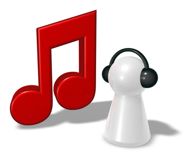 Muziek opmerking en pion met koptelefoon - 3d rendering — Stockfoto