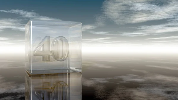 Zahl vierzig im Glaskubus unter bewölktem Himmel - 3D-Darstellung — Stockfoto