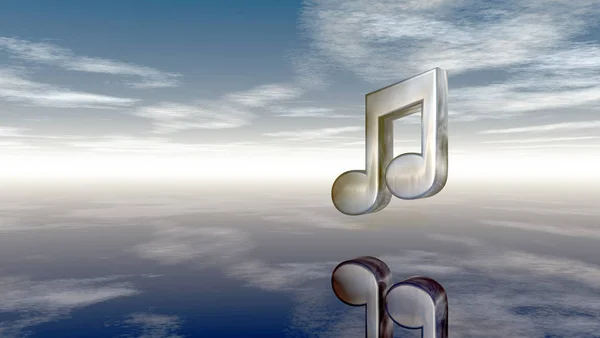 Metal music note under cloudy sky - 3d rendering — Stock Photo, Image