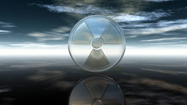 Ядерный символ под облачным небом - 3d иллюстрация — стоковое фото