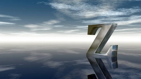 Metal uppercase letter z under cloudy sky - 3d rendering — Stock Photo, Image