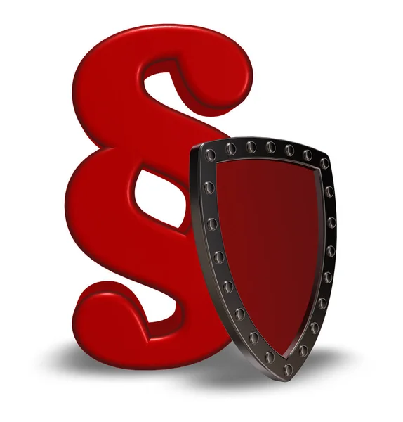 Paragraph symbol and shield - 3d rendering — Stock Photo, Image