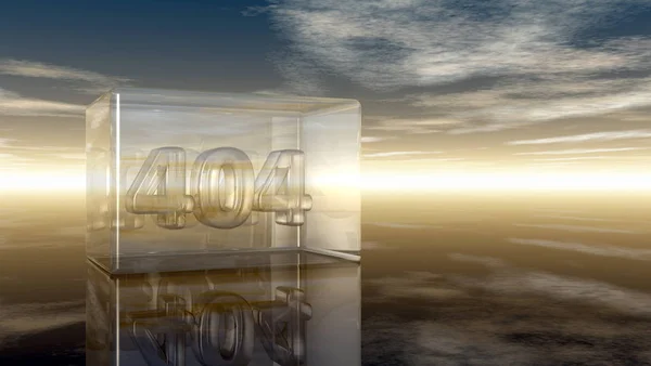 Число 404 в стекле под облачным небом - 3d иллюстрация — стоковое фото