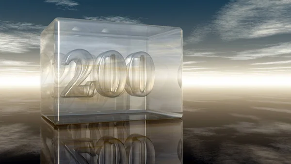 Número duzentos em cubo de vidro sob céu nublado renderização 3d — Fotografia de Stock