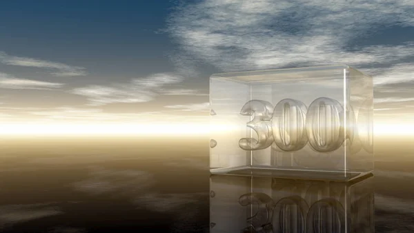 Number three hundred in glass cube under cloudy sky - 3d rendering — Stock Photo, Image