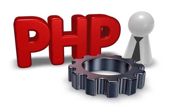 PHP etiketi ve dişli - 3d çizim — Stok fotoğraf