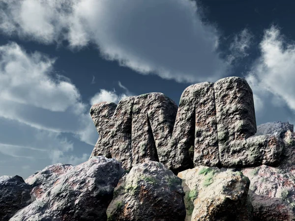 Xml камінь під хмарним небом - 3d рендеринг — стокове фото