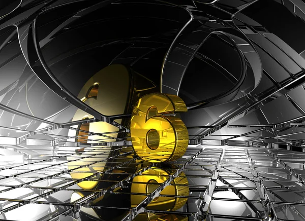 Nummer sex i abstrakt futuristiska utrymme - 3d rendering — Stockfoto