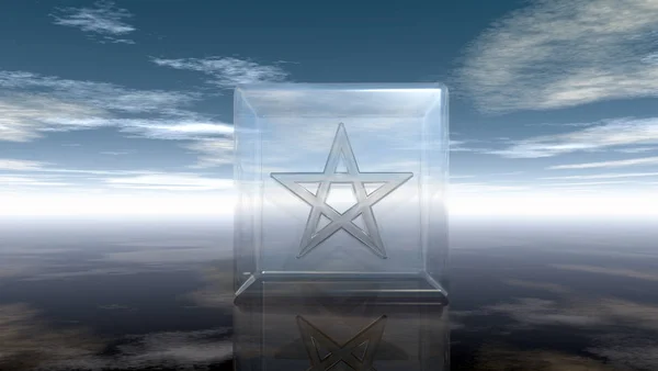 Pentagrama em cubo de vidro - renderização 3d — Fotografia de Stock