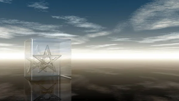 Pentagram in glass cube - 3d rendering — Stock Photo, Image