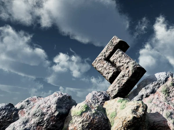 Runa de roca bajo el cielo azul nublado - ilustración 3d —  Fotos de Stock