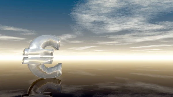 Símbolo del euro bajo cielo azul nublado - ilustración 3d — Foto de Stock