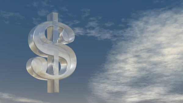Símbolo del dólar de vidrio bajo el cielo azul nublado - ilustración 3d —  Fotos de Stock
