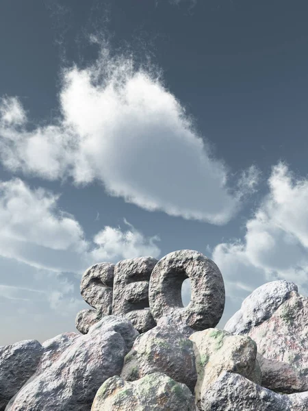 Seo rock sotto cielo blu nuvoloso - illustrazione 3d — Foto Stock