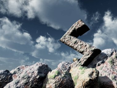 Rune taşın altına bulutlu mavi gökyüzü - 3d çizim