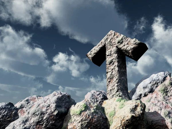 Rune taşın altına bulutlu mavi gökyüzü - 3d çizim