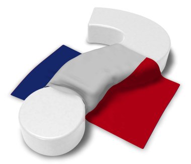 soru işareti ve Fransa - 3d çizim bayrağı