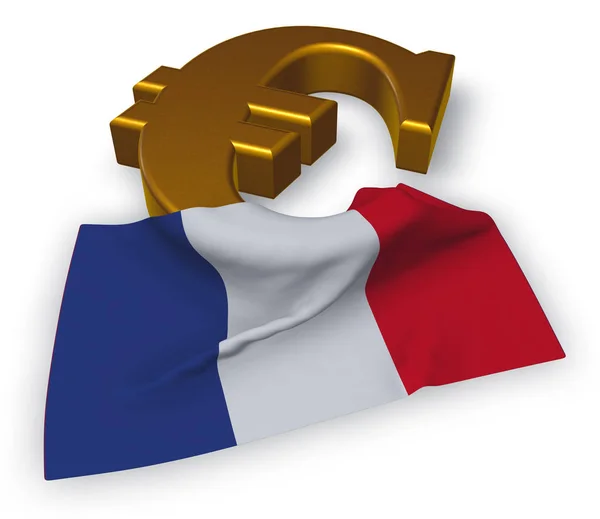 Símbolo del euro y bandera francesa - ilustración 3d — Foto de Stock