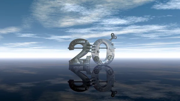 Steampunk száma húsz alá kék ég - 3D-s illusztráció — Stock Fotó