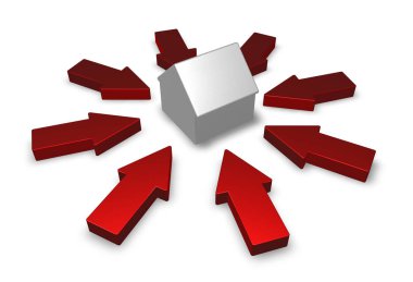 flechas alrededor de una casa modelo 3d - ilustración