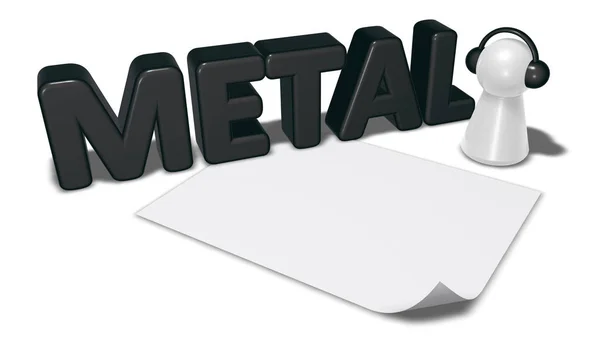 Metal etiket, boş beyaz kağıt levha ve piyon kulaklık - 3d render ile — Stok fotoğraf